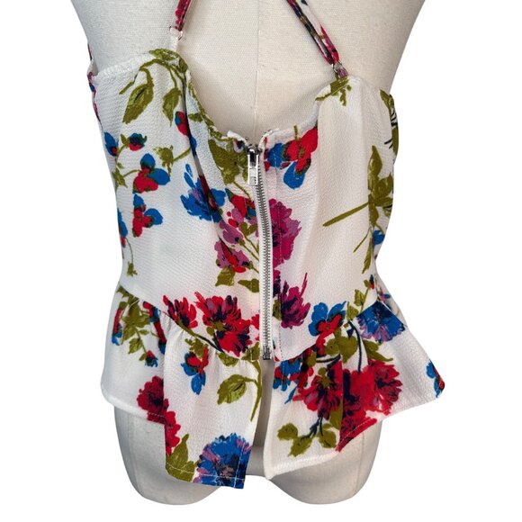 2/$30 Good Luck Gem L Floral Peplum Polyester V-Neck Spaghetti Straps Cross Back - Picture 6 of 14